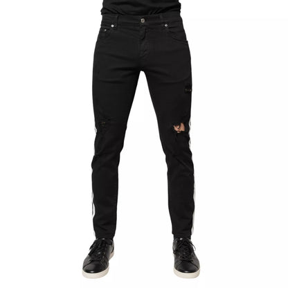 Black Tattered White Lining Skinny Denim Jeans-Dolce & Gabbana-LabelTerrace.com