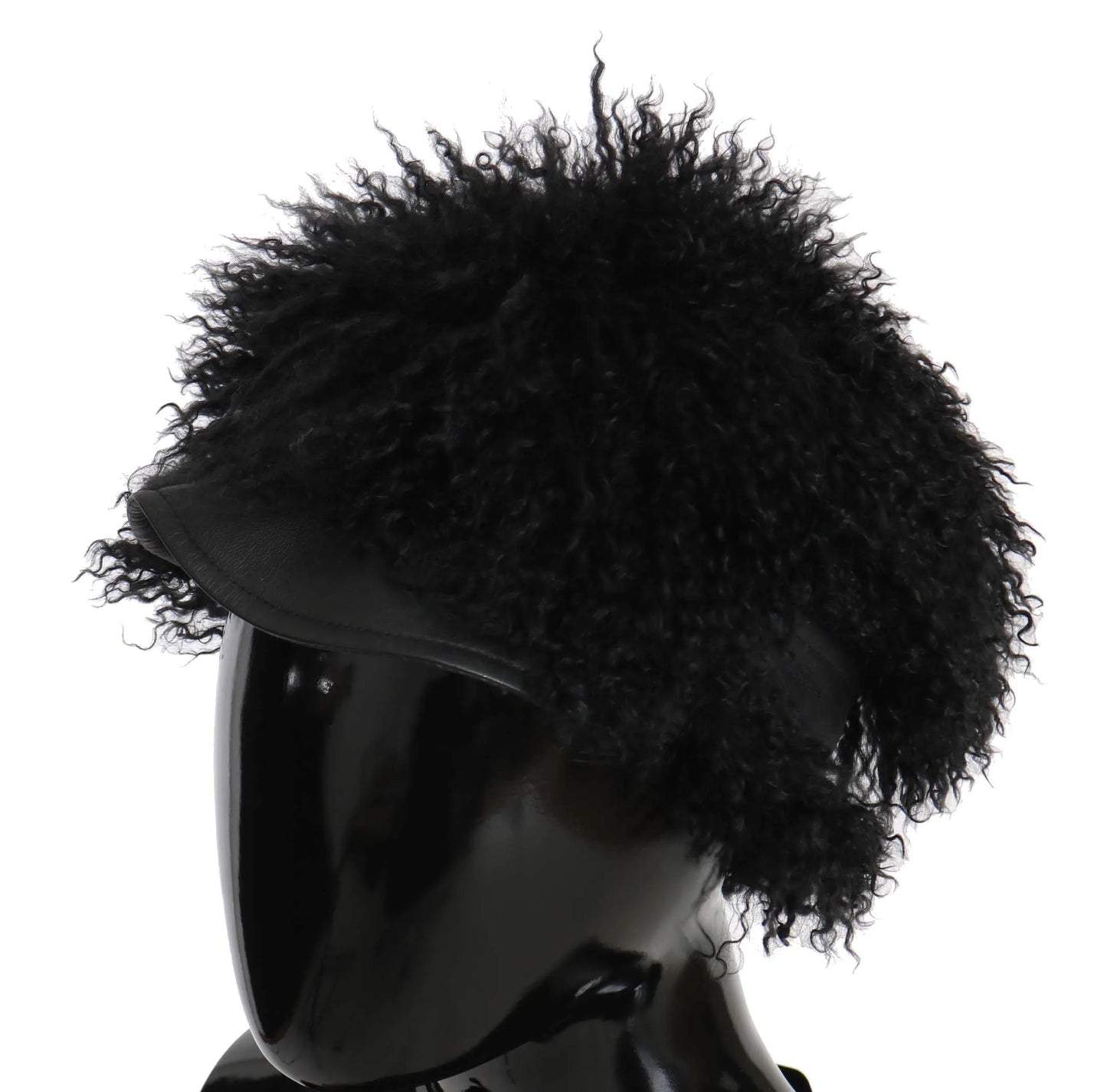Black Tibet Lamb Fur Leather Gatsby Hat-Dolce & Gabbana-LabelTerrace.com