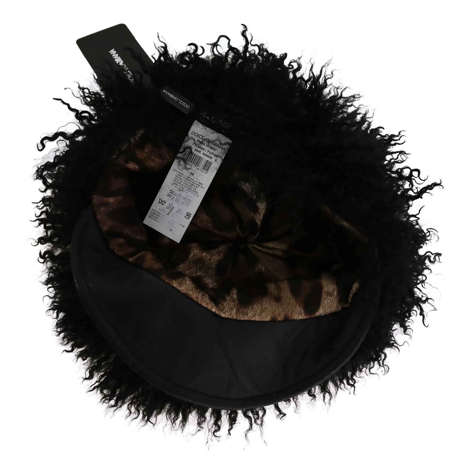 Black Tibet Lamb Fur Leather Gatsby Hat-Dolce & Gabbana-LabelTerrace.com