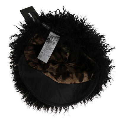 Black Tibet Lamb Fur Leather Gatsby Hat-Dolce & Gabbana-LabelTerrace.com