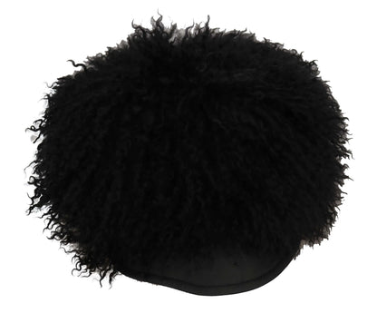 Black Tibet Lamb Fur Leather Gatsby Hat-Dolce & Gabbana-LabelTerrace.com