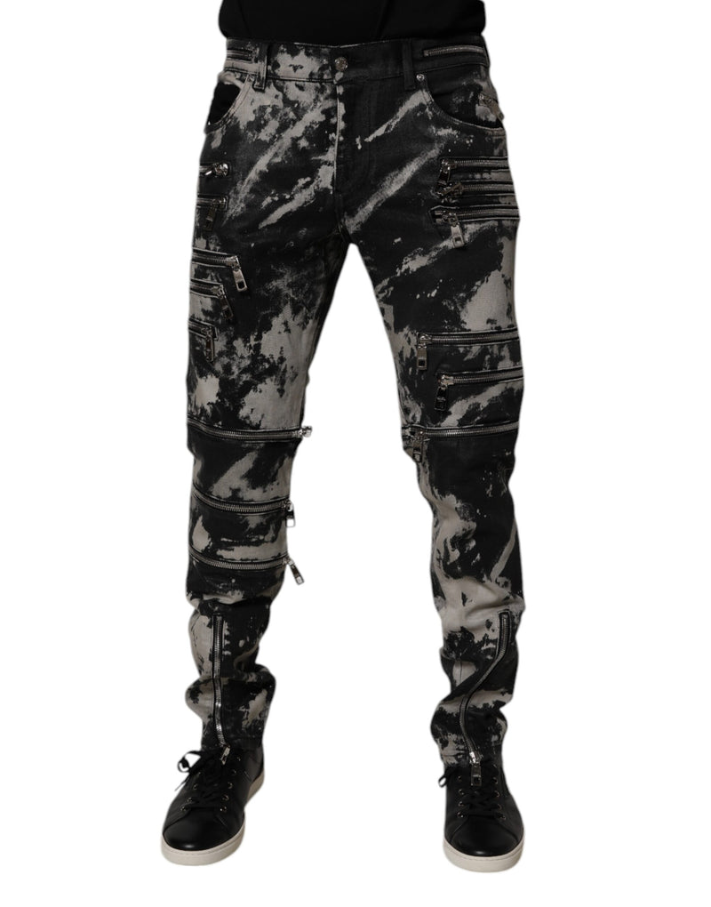 Black Tie Dye Cotton Skinny Zip Denim Jeans-Dolce & Gabbana-LabelTerrace.com