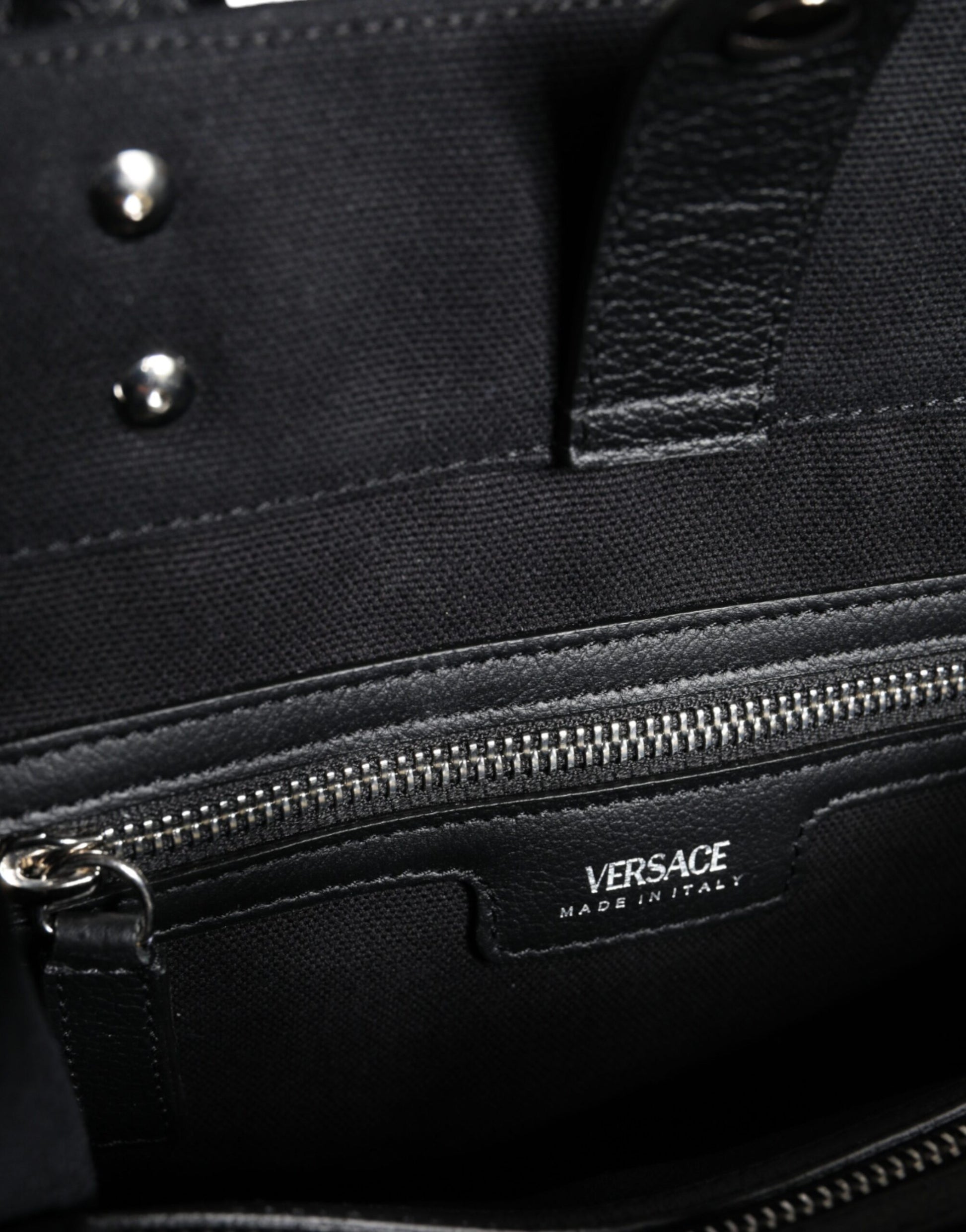 Black Top Handle Canvas Leather Logo Crossbody Tote Bag-Versace-LabelTerrace.com