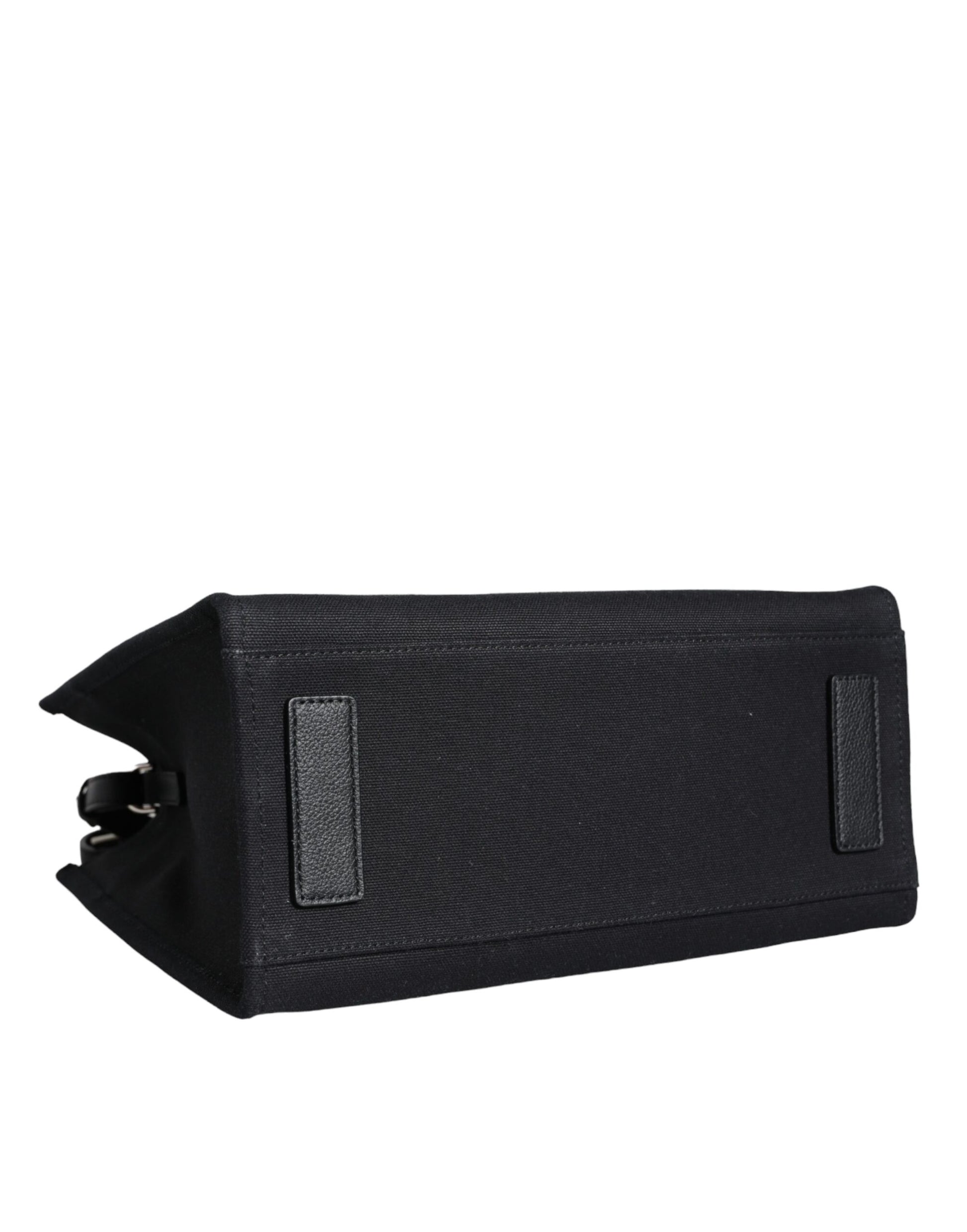 Black Top Handle Canvas Leather Logo Crossbody Tote Bag-Versace-LabelTerrace.com