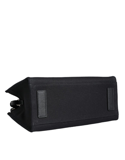 Black Top Handle Canvas Leather Logo Crossbody Tote Bag-Versace-LabelTerrace.com