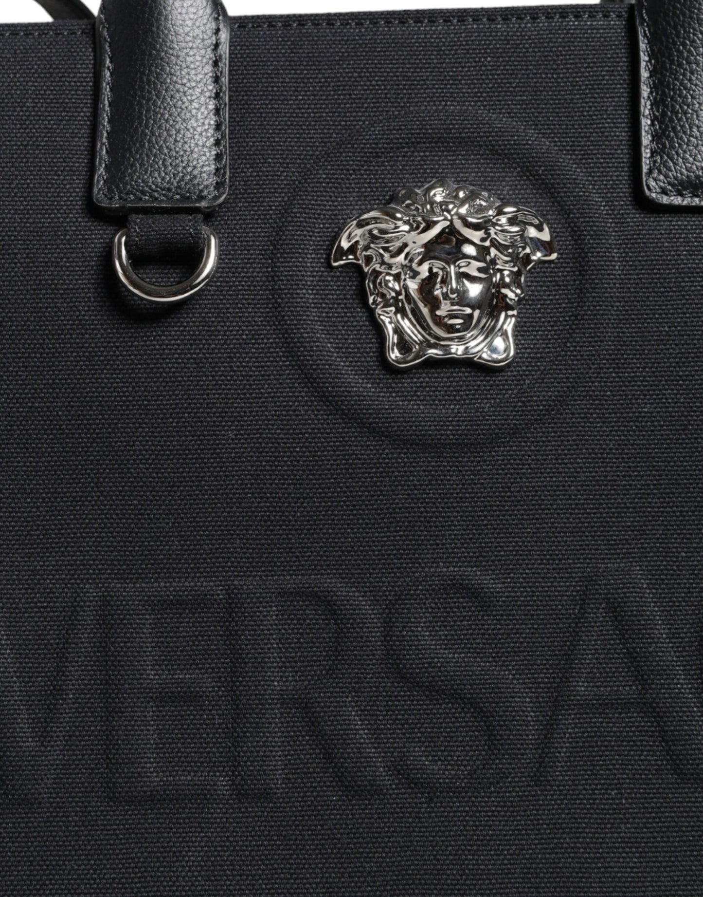 Black Top Handle Canvas Leather Logo Crossbody Tote Bag-Versace-LabelTerrace.com