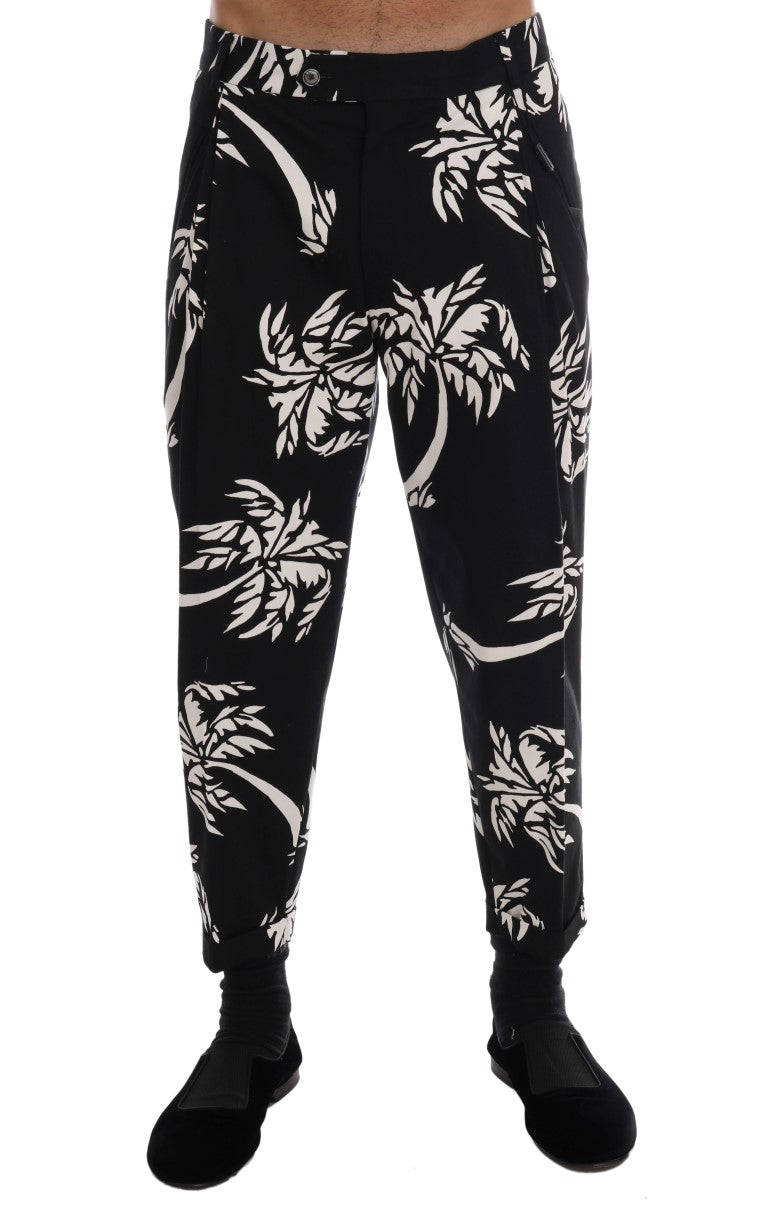 Black Tree Cotton Stretch Pants-Dolce & Gabbana-LabelTerrace.com