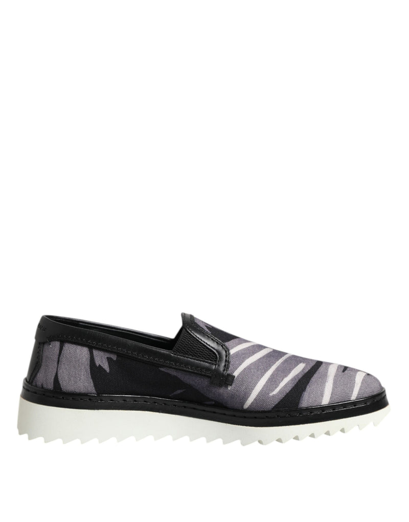 Black Tropical Slip On Men Sneakers Shoes-Dolce & Gabbana-LabelTerrace.com