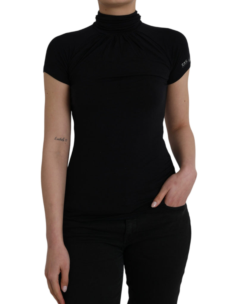 Black Turtleneck Viscose Short Sleeve Top-Costume National-LabelTerrace.com