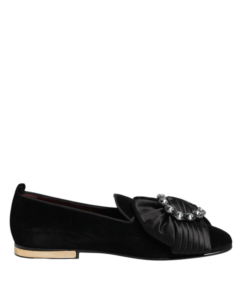 Black VATICANO Crystal Ribbon Slip On Shoes-Dolce & Gabbana-LabelTerrace.com