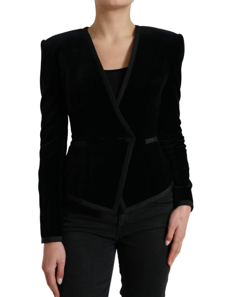 Black Velvet Cotton Double Breasted Jacket-Dolce & Gabbana-LabelTerrace.com