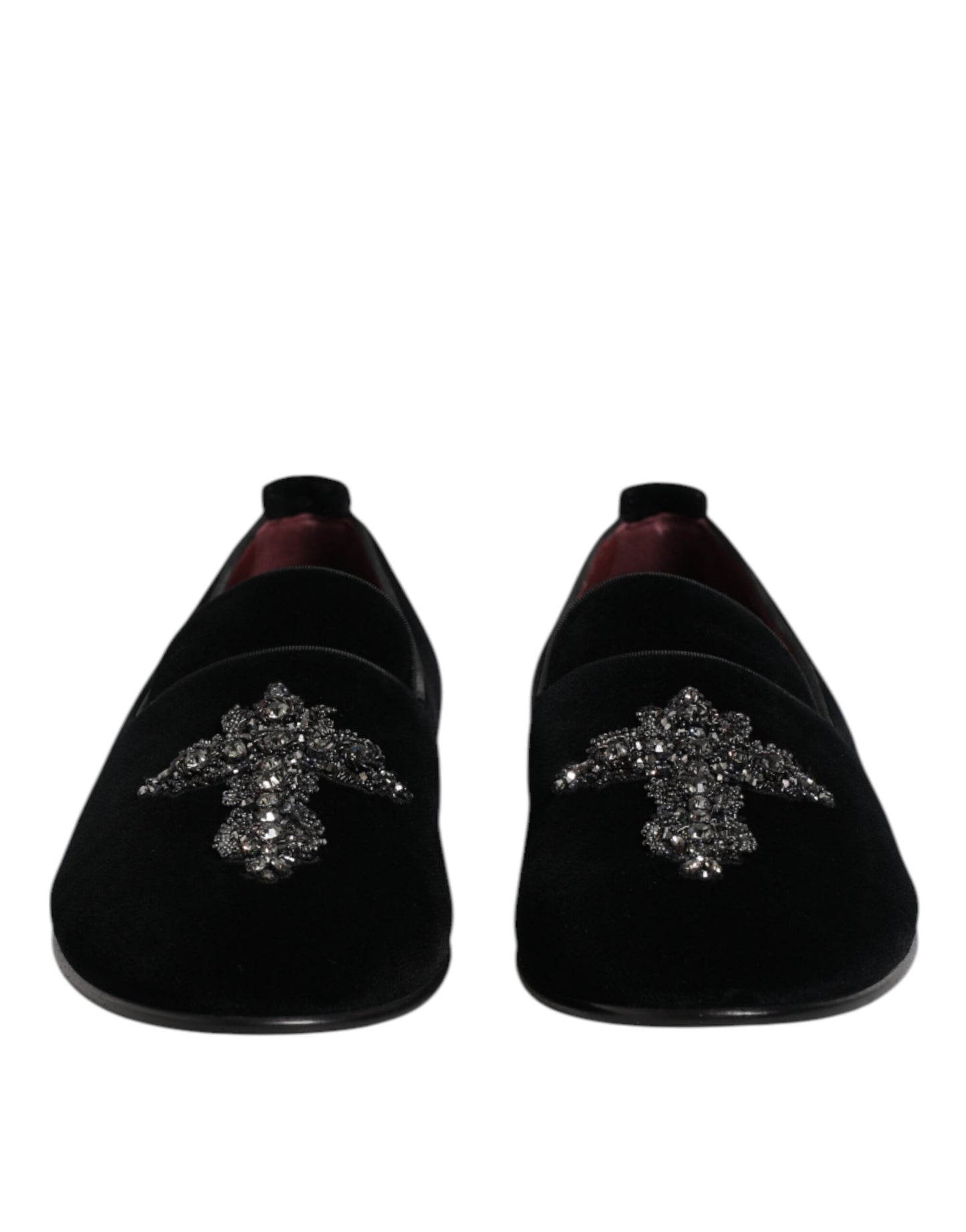 Black Velvet Embellished Loafer Slip On Shoes-Dolce & Gabbana-LabelTerrace.com