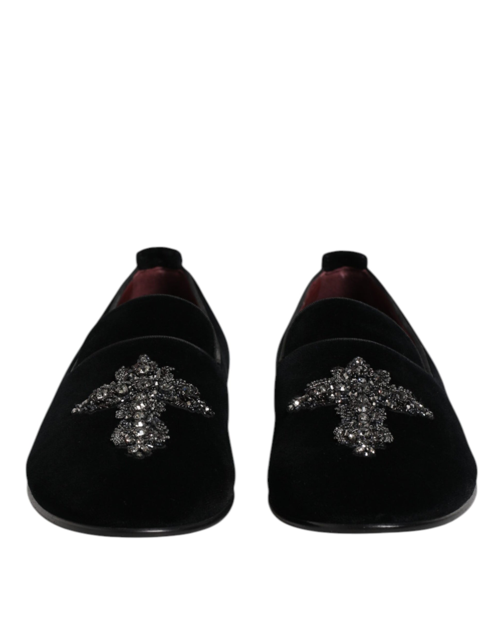 Black Velvet Embellished Loafer Slip On Shoes-Dolce & Gabbana-LabelTerrace.com