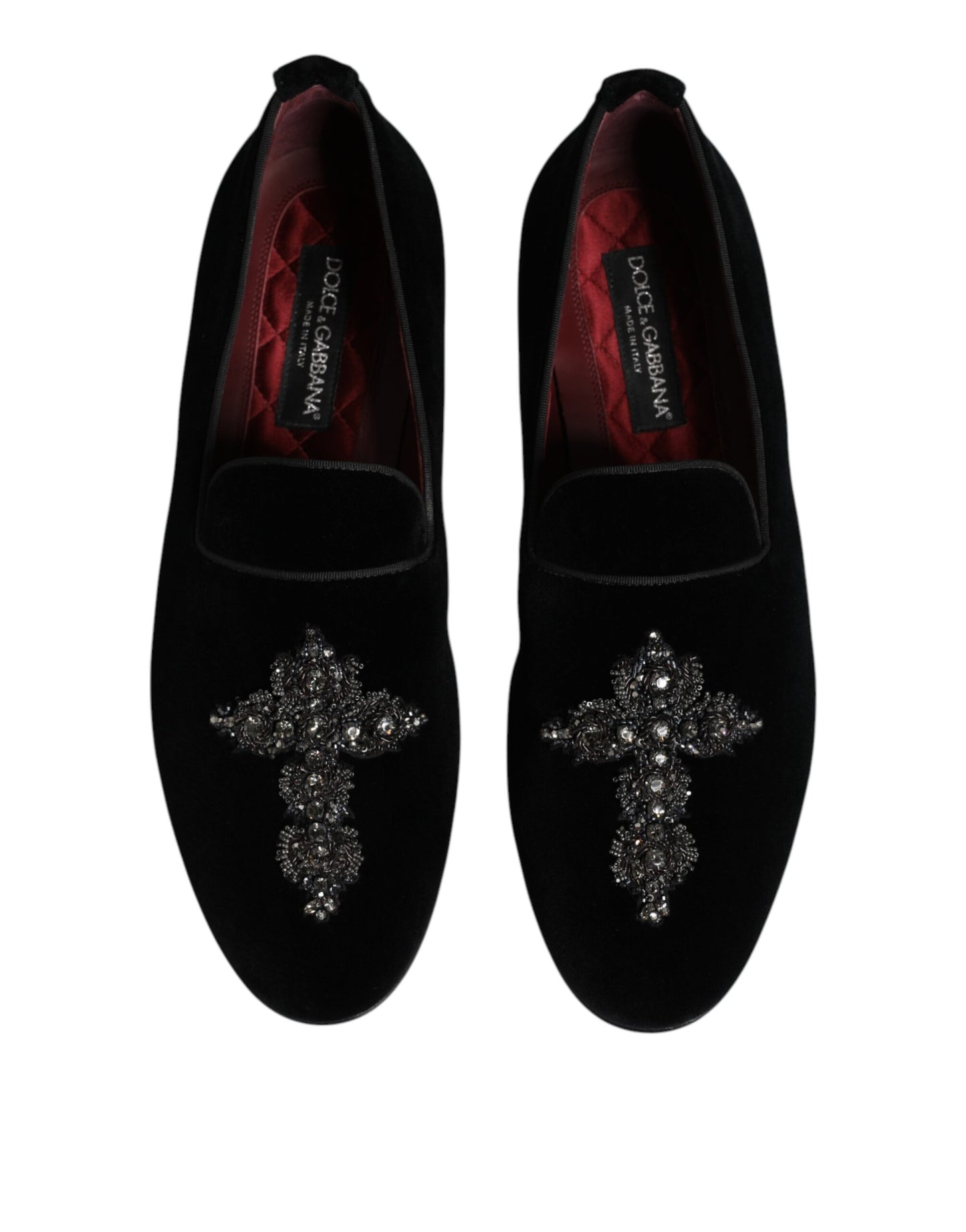 Black Velvet Embellished Loafer Slip On Shoes-Dolce & Gabbana-LabelTerrace.com