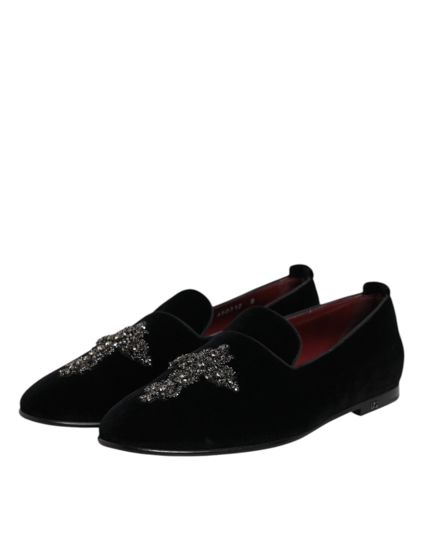 Black Velvet Embellished Loafer Slip On Shoes-Dolce & Gabbana-LabelTerrace.com