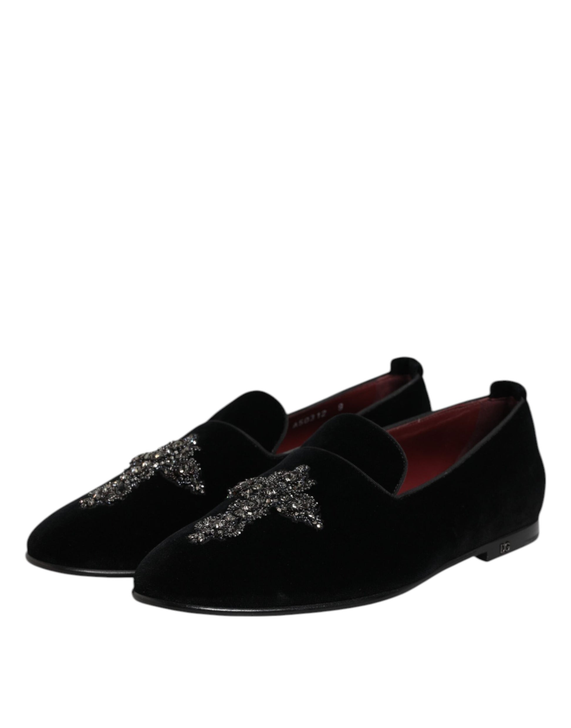 Black Velvet Embellished Loafer Slip On Shoes-Dolce & Gabbana-LabelTerrace.com