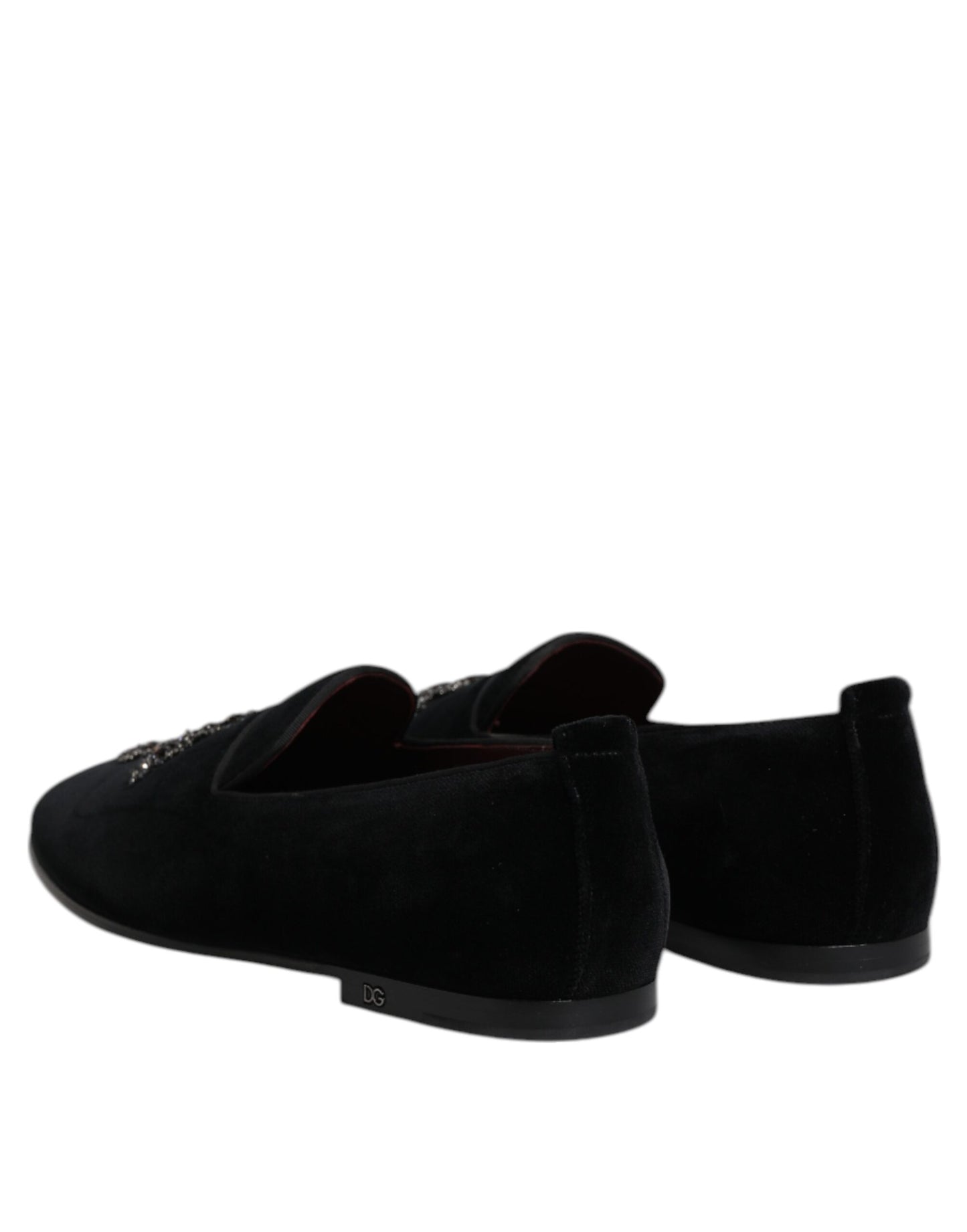 Black Velvet Embellished Loafer Slip On Shoes-Dolce & Gabbana-LabelTerrace.com