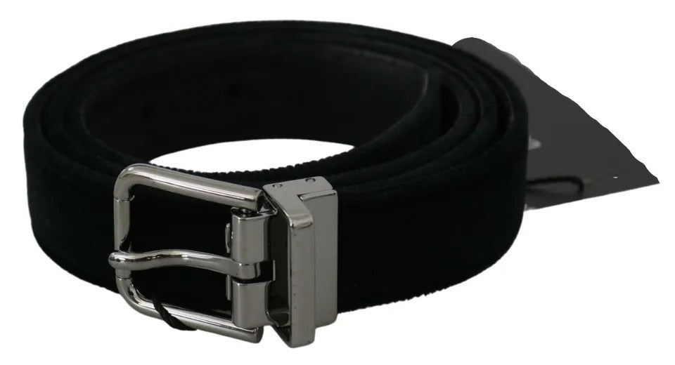 Black Velvet Leather Silver Buckle Belt-Dolce & Gabbana-LabelTerrace.com