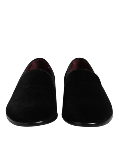 Black Velvet Slip On Loafers Formal Shoes-Dolce & Gabbana-LabelTerrace.com