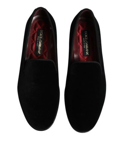 Black Velvet Slip On Loafers Formal Shoes-Dolce & Gabbana-LabelTerrace.com