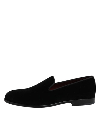 Black Velvet Slip On Loafers Formal Shoes-Dolce & Gabbana-LabelTerrace.com