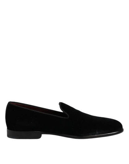 Black Velvet Slip On Loafers Formal Shoes-Dolce & Gabbana-LabelTerrace.com