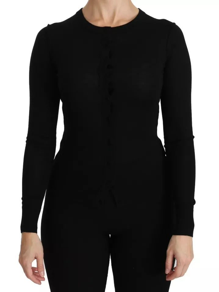 Black Virgin Wool Long Sleeve Top Blouse Top-Dolce & Gabbana-LabelTerrace.com