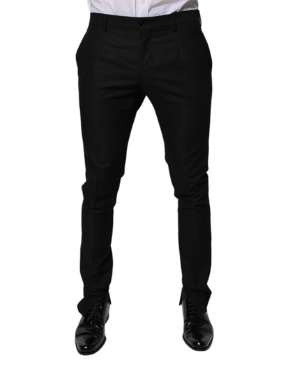 Black Virgin Wool MenSkinny Dress Formal Pants-Dolce & Gabbana-LabelTerrace.com