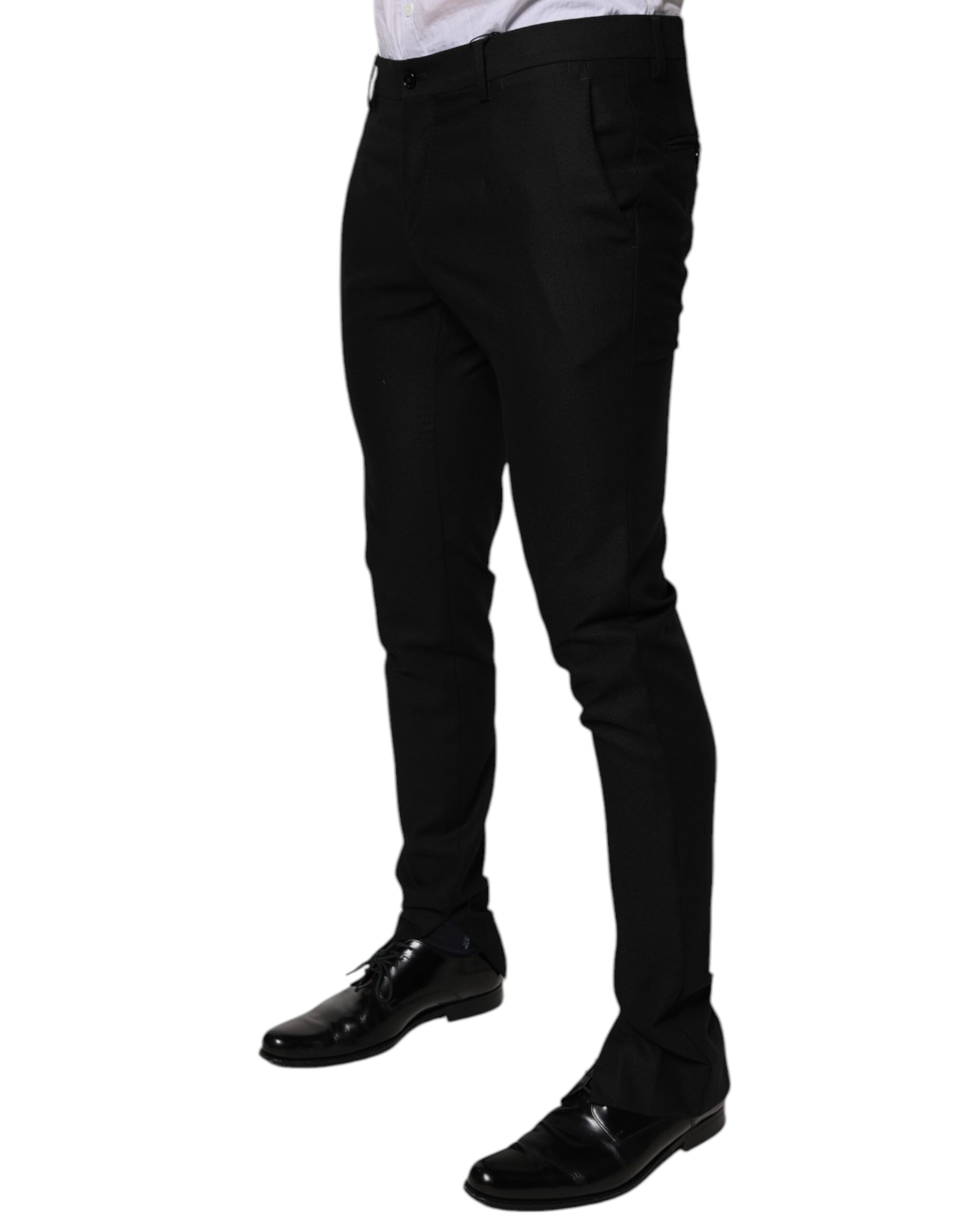 Black Virgin Wool MenSkinny Dress Formal Pants-Dolce & Gabbana-LabelTerrace.com