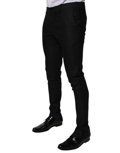 Black Virgin Wool MenSkinny Dress Formal Pants-Dolce & Gabbana-LabelTerrace.com