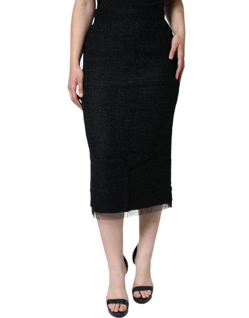 Black Virgin Wool Pencil Cut Midi Skirt-Dolce & Gabbana-LabelTerrace.com