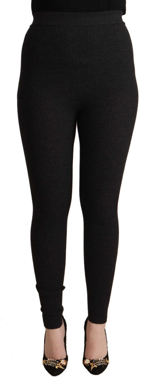 Black Virgin Wool Stretch Waist Tights Pants-Dolce & Gabbana-LabelTerrace.com
