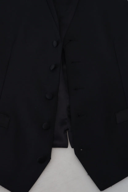 Black Virgin Wool Waistcoat Formal Dress Vest