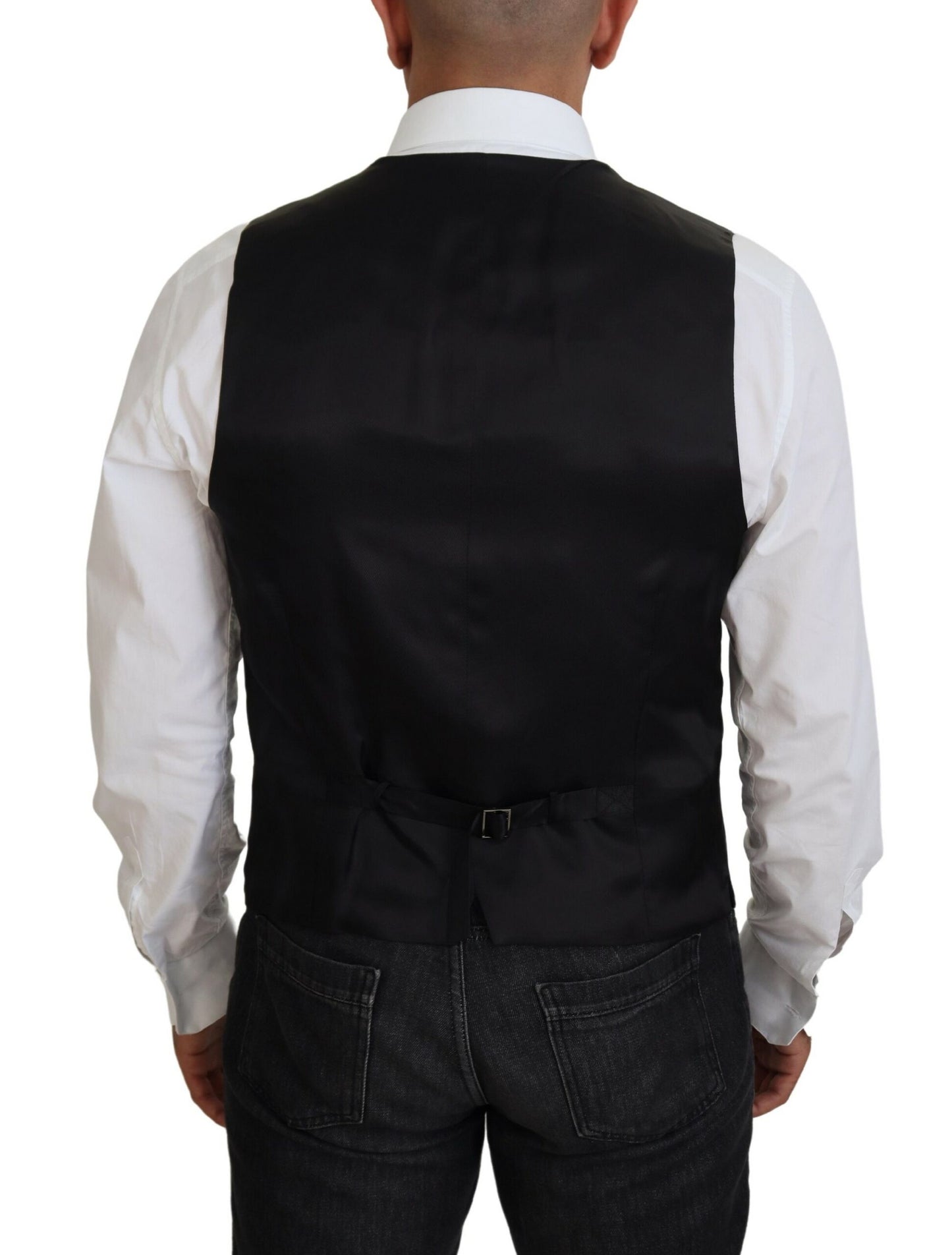 Black Virgin Wool Waistcoat Formal Vest-Dolce & Gabbana-LabelTerrace.com