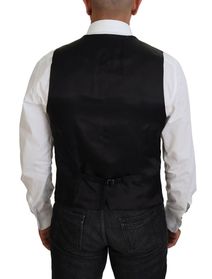 Black Virgin Wool Waistcoat Formal Vest-Dolce & Gabbana-LabelTerrace.com