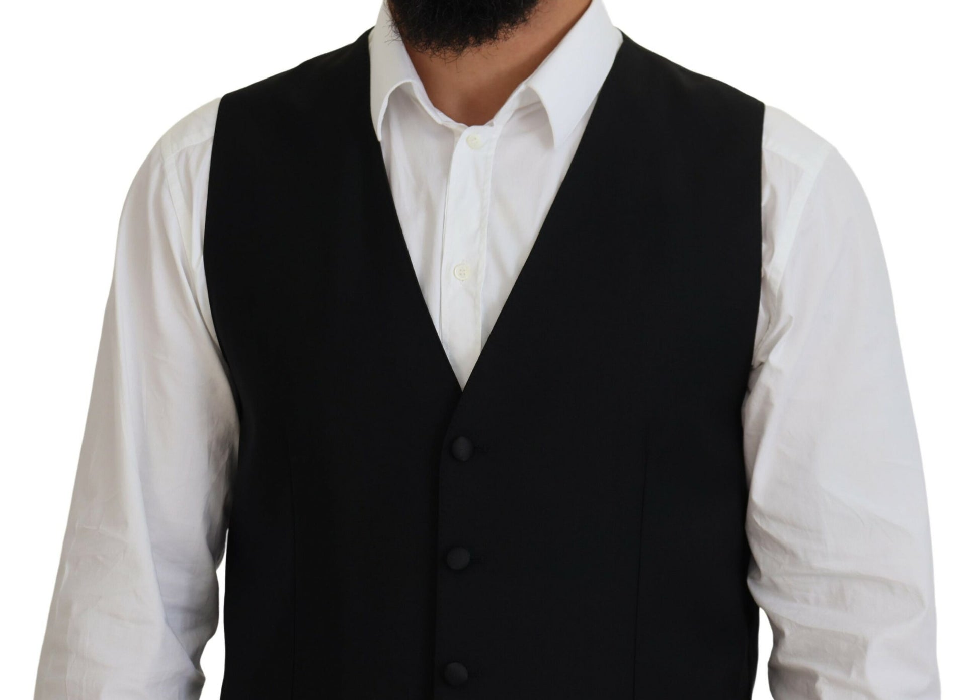 Black Virgin Wool Waistcoat Formal Vest-Dolce & Gabbana-LabelTerrace.com