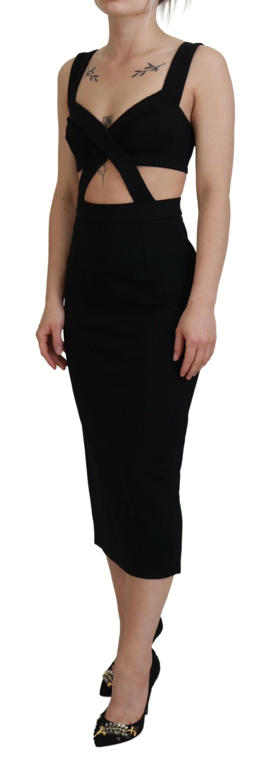 Black Viscose Bodycon Sheath Midi Dress-Dolce & Gabbana-LabelTerrace.com