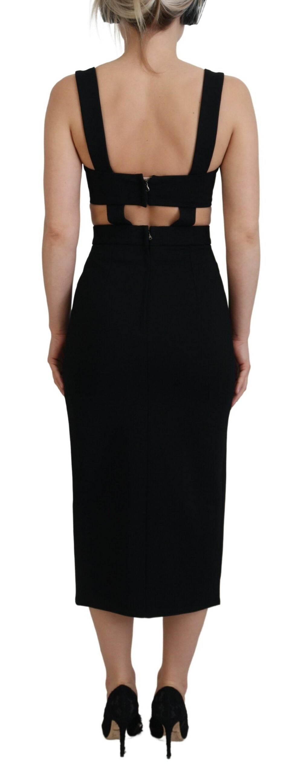 Black Viscose Bodycon Sheath Midi Dress-Dolce & Gabbana-LabelTerrace.com