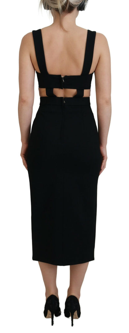 Black Viscose Bodycon Sheath Midi Dress-Dolce & Gabbana-LabelTerrace.com