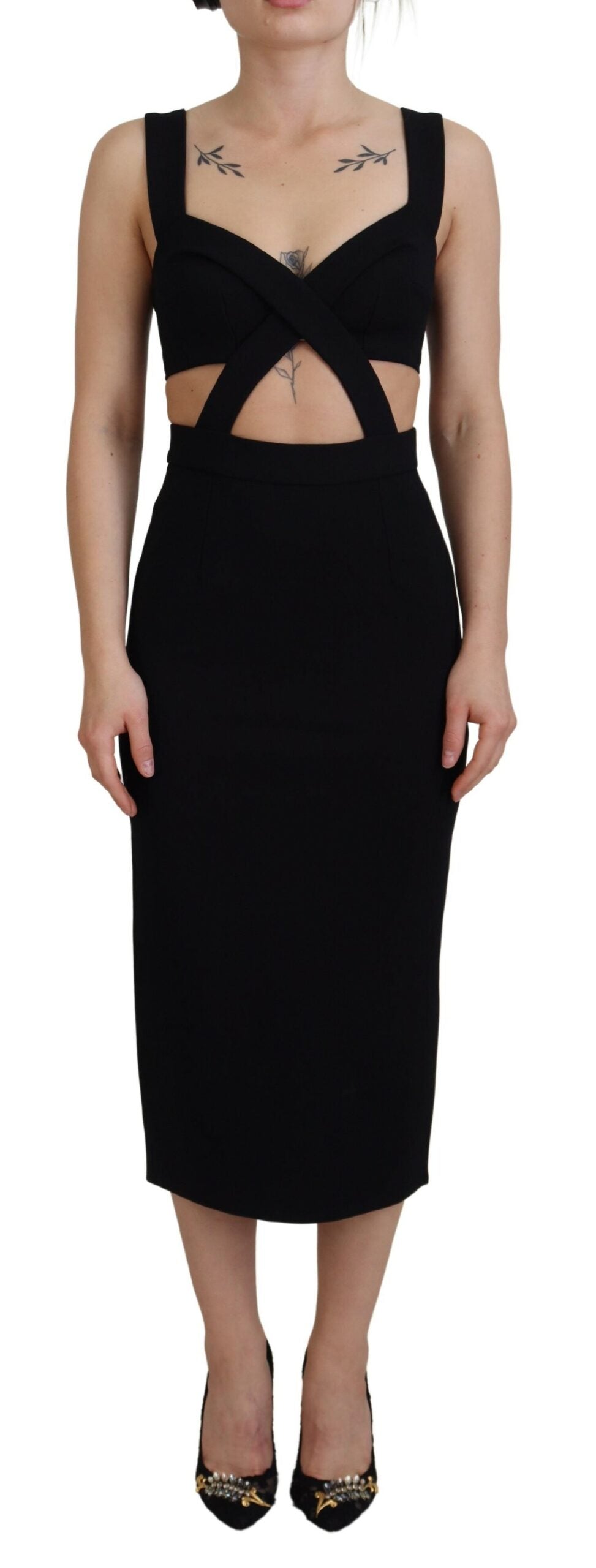 Black Viscose Bodycon Sheath Midi Dress-Dolce & Gabbana-LabelTerrace.com