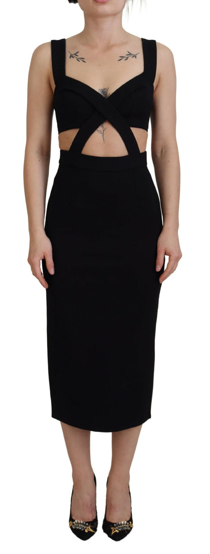 Black Viscose Bodycon Sheath Midi Dress-Dolce & Gabbana-LabelTerrace.com