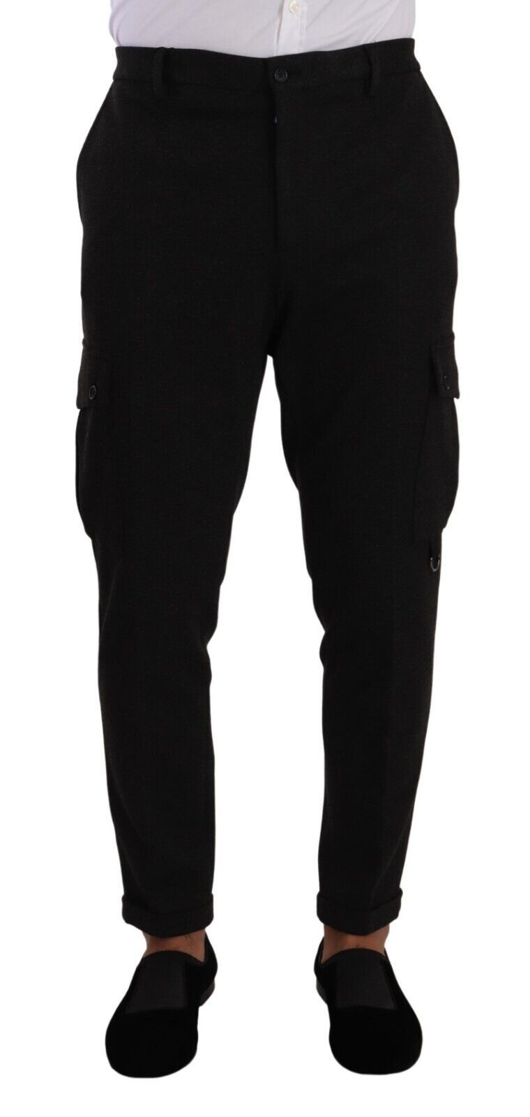 Black Viscose Cargo Skinny Men Trouser Pants-Dolce & Gabbana-LabelTerrace.com