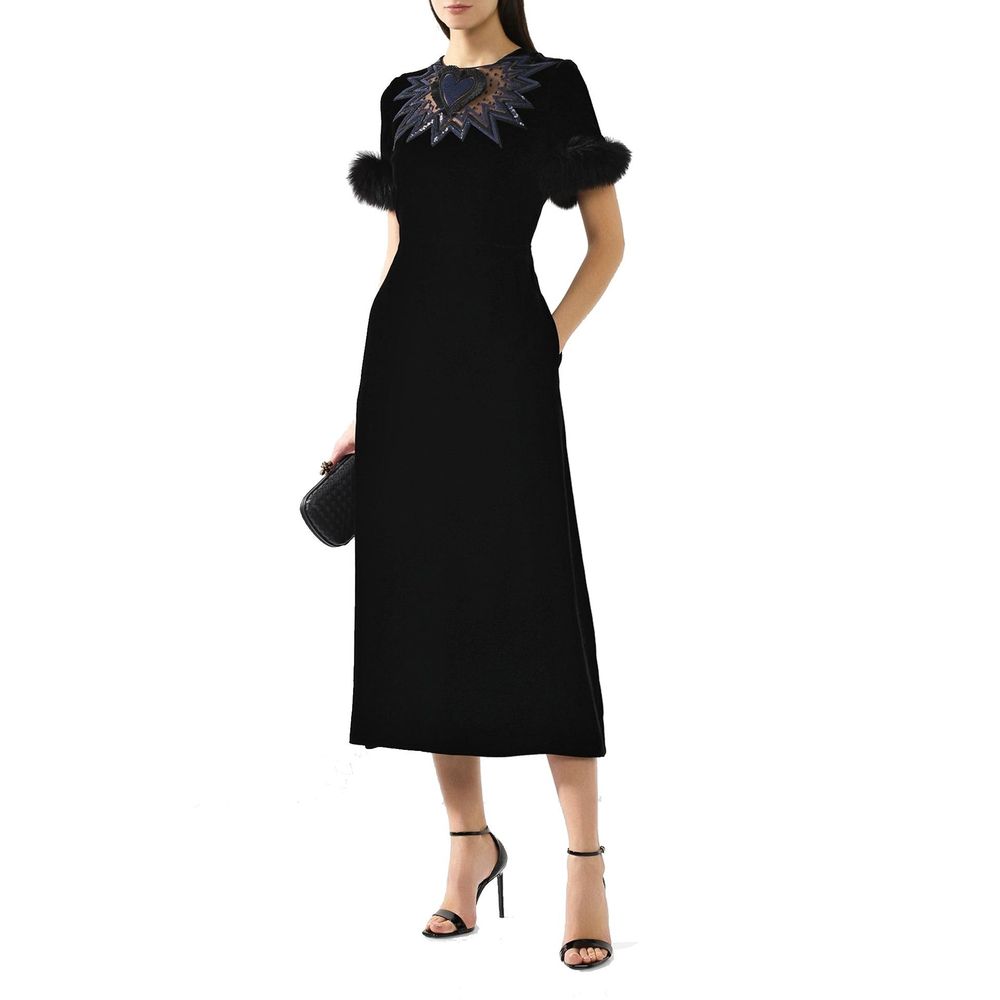 Fur Trim Velvet Midi Dress-Fendi-LabelTerrace.com