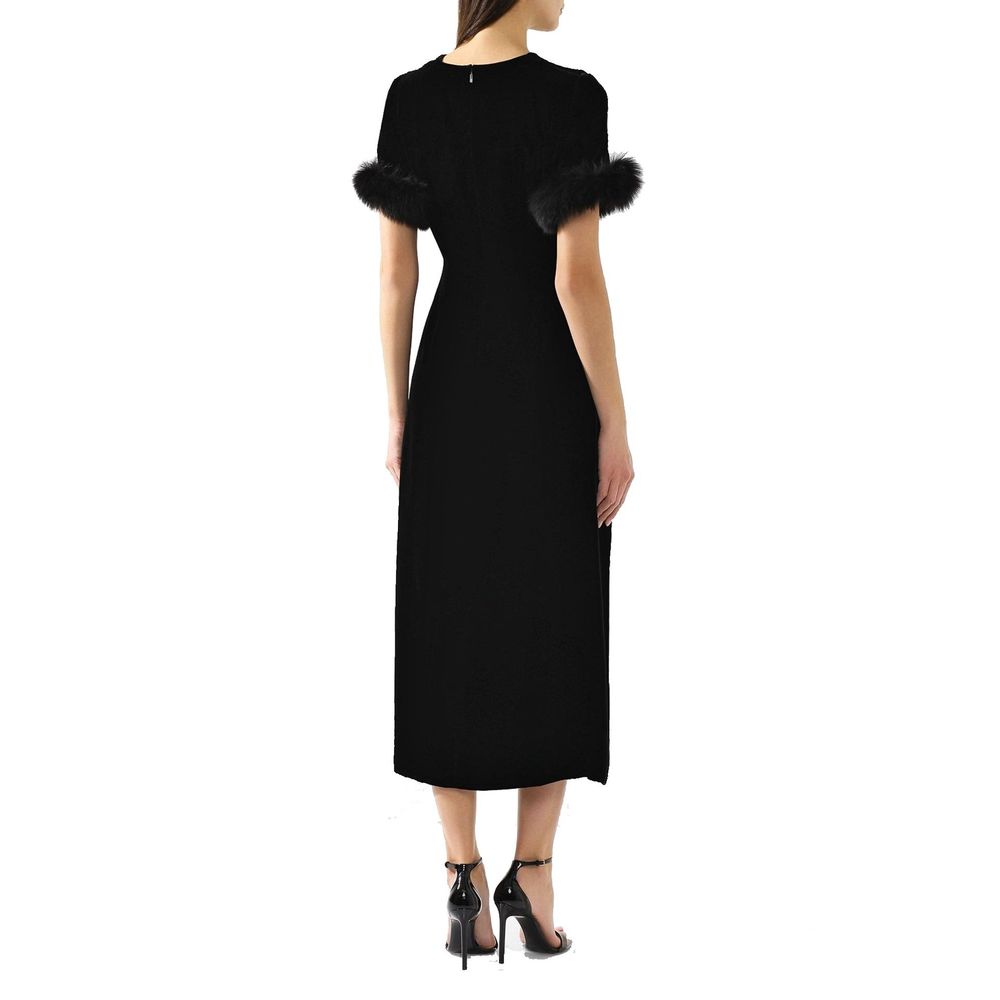 Fur Trim Velvet Midi Dress-Fendi-LabelTerrace.com