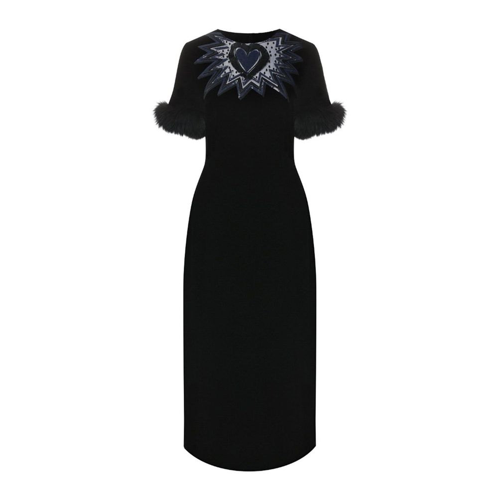 Fur Trim Velvet Midi Dress-Fendi-LabelTerrace.com
