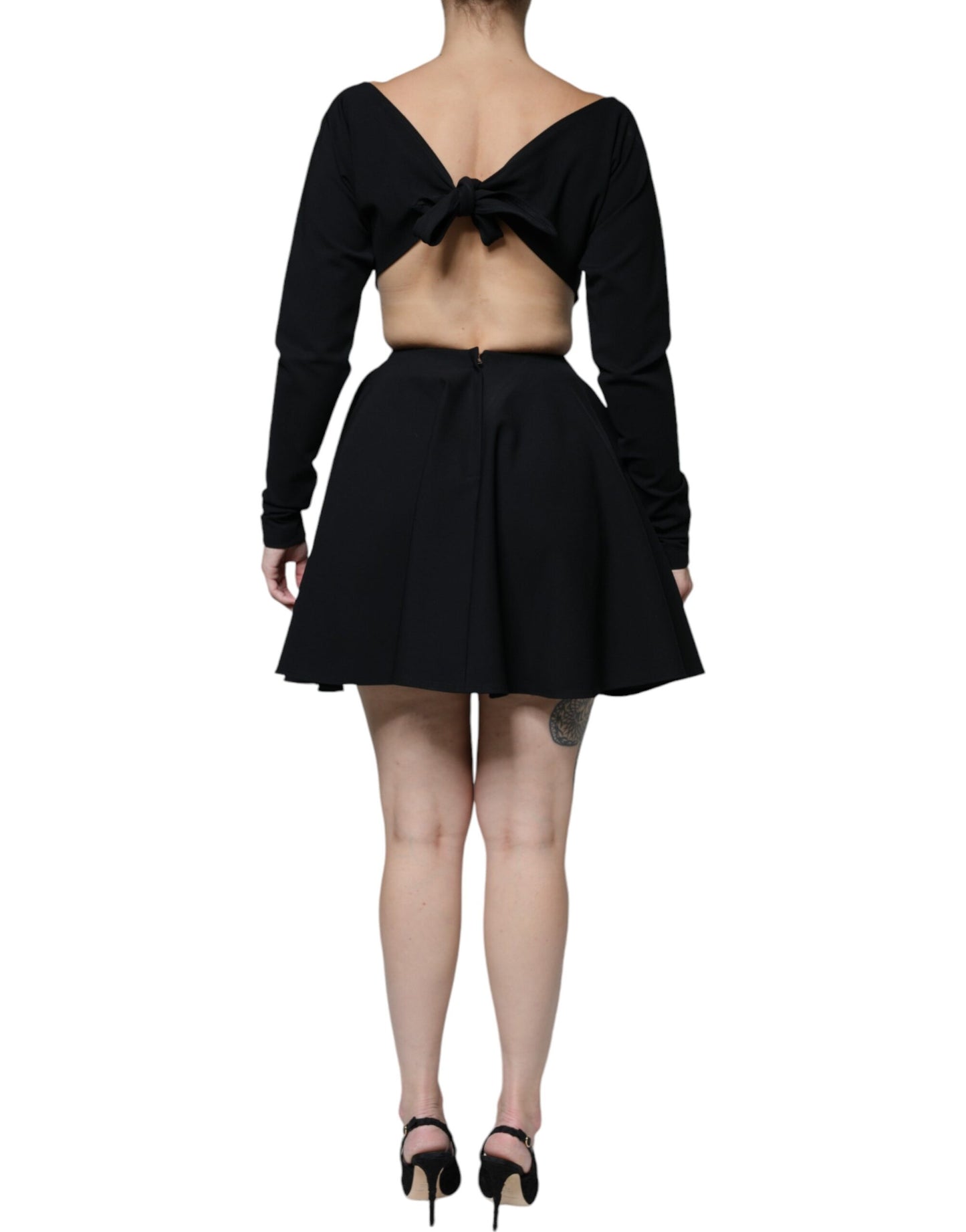 Black Viscose Cut Out A-line Long Sleeves Mini Dress-Dolce & Gabbana-LabelTerrace.com