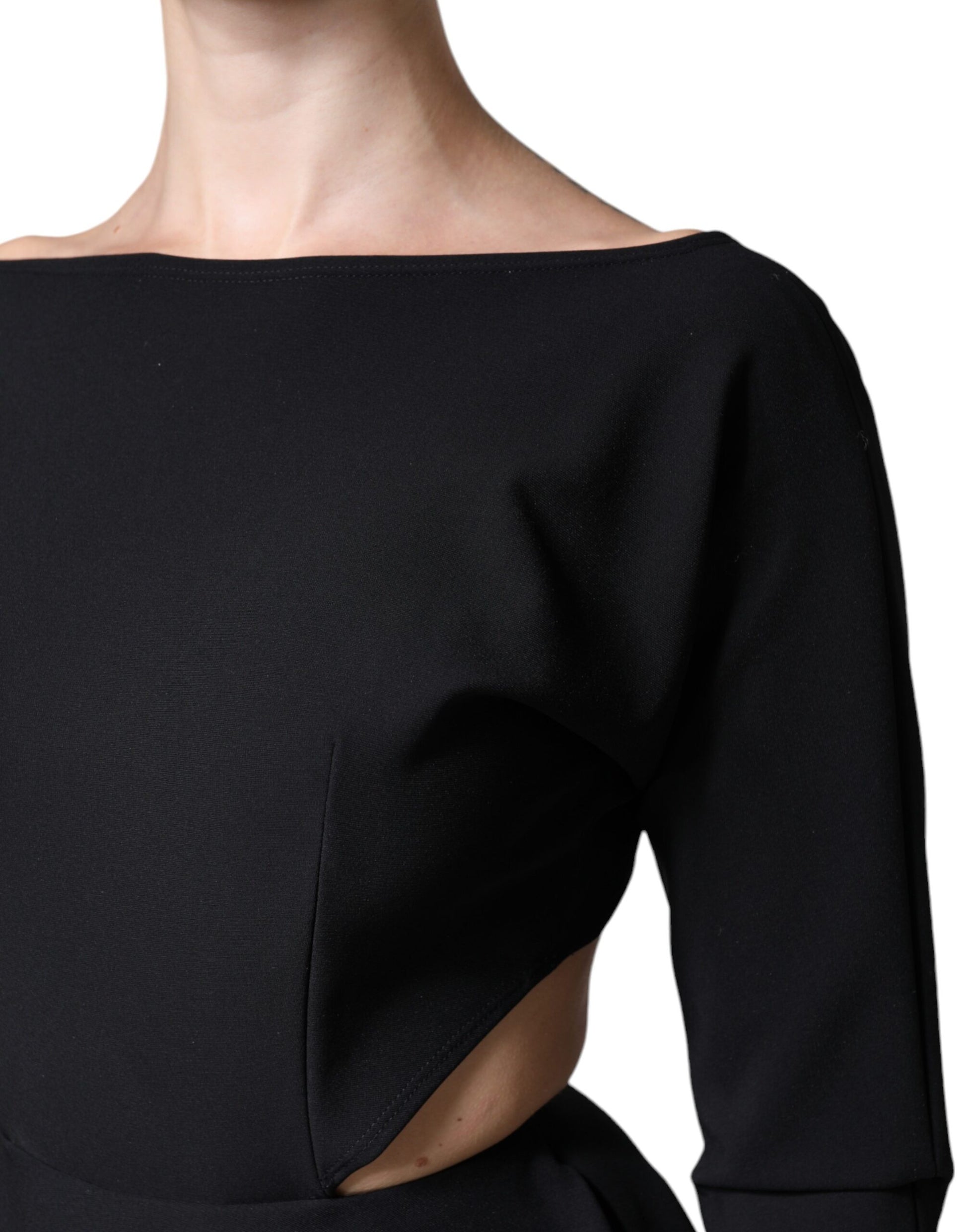Black Viscose Cut Out A-line Long Sleeves Mini Dress-Dolce & Gabbana-LabelTerrace.com