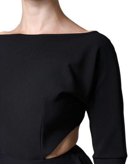 Black Viscose Cut Out A-line Long Sleeves Mini Dress-Dolce & Gabbana-LabelTerrace.com