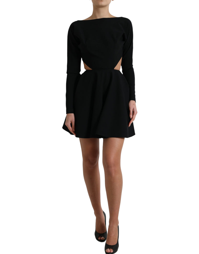 Black Viscose Cut Out A-line Long Sleeves Mini Dress-Dolce & Gabbana-LabelTerrace.com