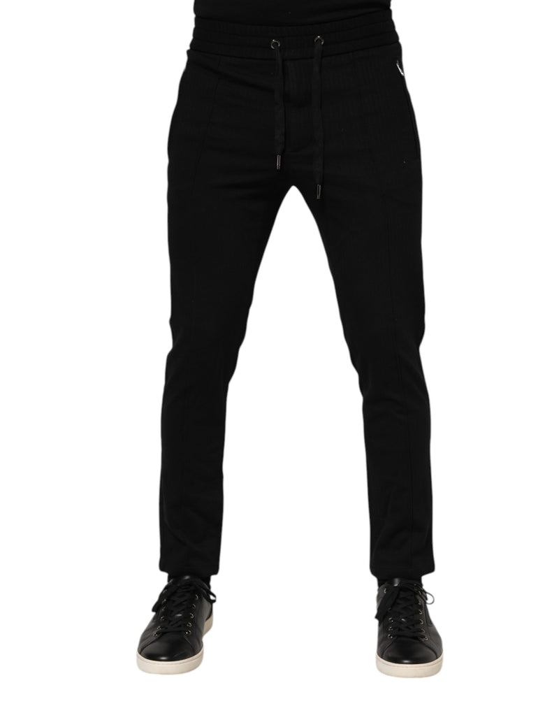 Black Viscose Drawstring Men Jogger Pants-Dolce & Gabbana-LabelTerrace.com